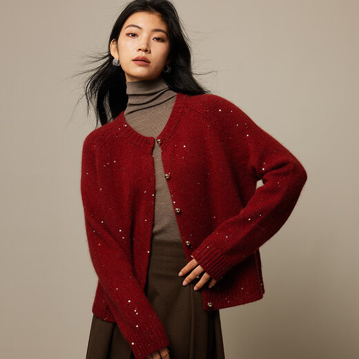 ROMON high-end sweater women's sweater cardigan women's clothing 2025 spring and autumn fashion round neck long sleeve thick temperament jacket for women red one size / slightly hair loss / mind careful shooting