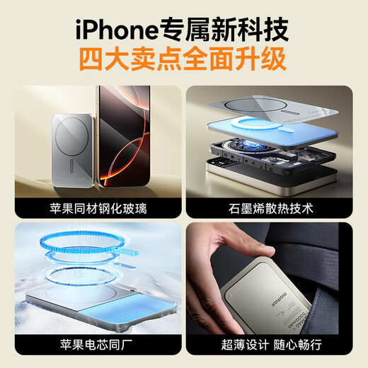 Momis 3C certified Apple Magsafe magnetic power bank ultra-thin 10000 mAh wireless fast charging mobile power supply can be used on airplanes and suitable for iPhone17 Xiaomi mobile phone