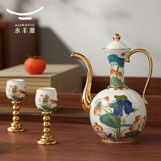 Yongfengyuan Xingfu Heming 8-head/14-head ceramic Chinese white wine glass, jug and wine set, housewarming gift, New Year, 8-head wine set