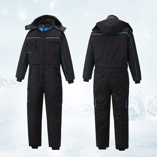 AETEL Cold Storage Workwear Suit Men's One-piece Cotton Clothes Winter Outdoor Night Fishing Cold-proof Cotton Clothes Thickened Fishing Cotton Jacket Workwear Black Jumpsuit XL 175