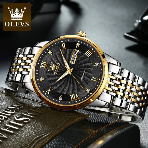 Schweizer authentisch zertifizierter Code Vollautomatischer mechanischer Herren Uhr Waterdes leuchtend trendy und vielseitige Herrenbeobachtung Steel Belt-6630 Herren Uhren-Gold-Grey-Oberfläche