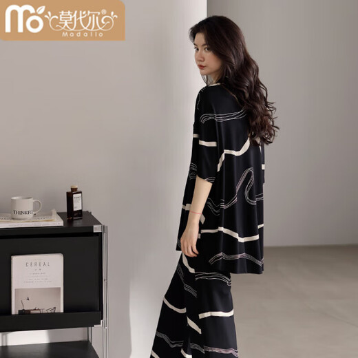 Modal pajamas for women in summer Modal short-sleeved long trousers thin summer 2025 new ice silk summer home clothing 12049 brown 2XL (175 sizes) recommended weight 140-160Jin [Jin equals 0.5 kg]