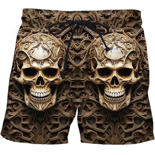 2024 summer casual shorts, personalized trendy skull 3D digital print, men's casual shorts STK1381 XS 75-80Jin[Jin equals 0.5 kg]