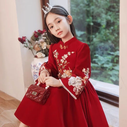 Disney (Disney) 26 new red dress princess winter velvet children's long-sleeved skirt girls autumn and winter dress spring and autumn new year velvet skirt 1755* red 140