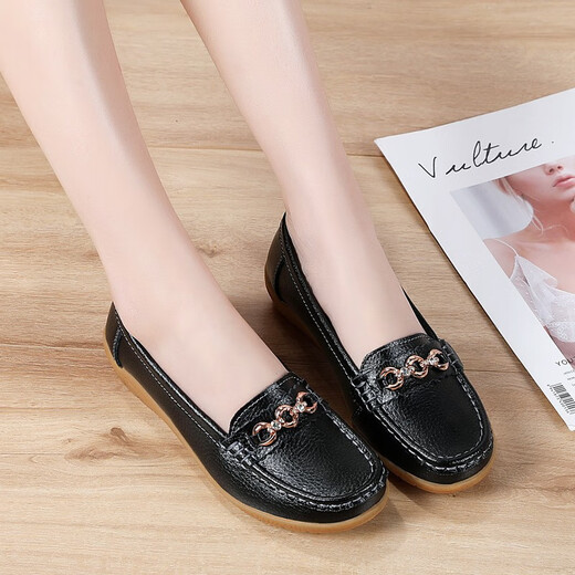 Aokangbai Summer en cuir authentique Chaussures plates pour femmes, semelles de tendon de boeuf, haricots, semelles souples décontractées, chaussures mère d'âge moyen, chaussures en célibataires féminines légères, chaussures Mary Jane Mullerbken infirmières - 6630 chlore 35 chaussures pour femmes 2025 Nouveau style sans les pieds fatigants