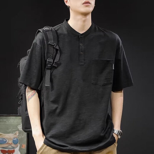
Short-sleeved POLO shirt men's American classic retro summer bamboo joint cotton loose Henry neck men's T-shirt men's top NB319 white 2XL Recommended 160-180Jin [Jin equals 0.5 kg]