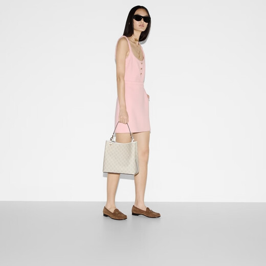Gucci Gucci Gg Emblem -Serie mittelschwerer Bucket -Beutel Beige und Weiß beide Größe
