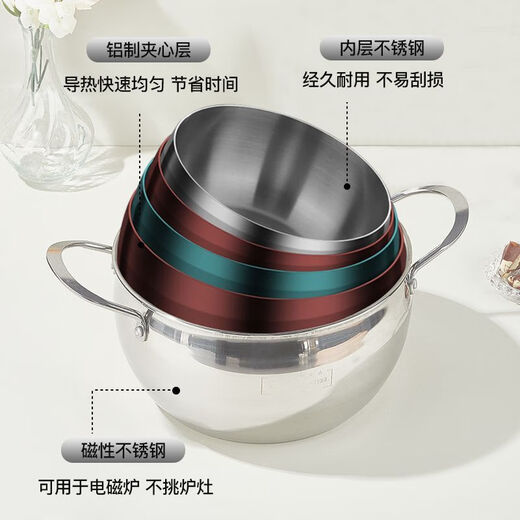 Imported from Germany, 316 stainless steel one-piece thick-bottomed stew pot, steaming and cooking porridge pot, 3500ml, with lid, imported from Germany, thickened stainless steel soup pot, German craftsmanship