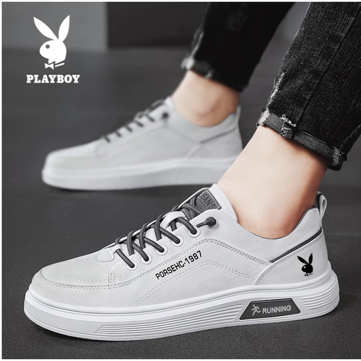 Playboy Chaussures masculines pour le printemps, l'été et l'automne 2025 Nouvelles chaussures de coton de printemps Sports et chaussures de planche décontractées petits chaussures à tendance imperméables polyvalentes blanches Z1105 Gray 42