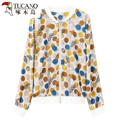 Woodpecker beautiful top mother suit spring and summer chiffon sunscreen clothes for women with fashionable polka dot printed zipper cardigan baseball uniform 8043 colors 2XL
