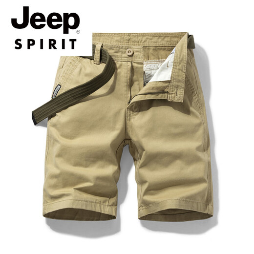 Jeep Spirit Brand bevorzugte mehrfach Pocket Pure Cotton Tool Shorts Lose Fünf-Punkte-Fünf-Punkte-Sommer-Ins Casual Mid-Hose 17152 Khaki (ohne Gürtel) 32 2 Fuß 5 (125-135jin [Jin gleich 0,5 kg]))