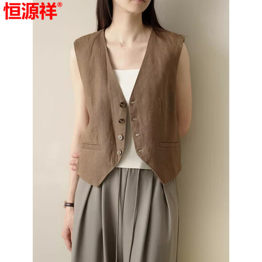 Hengyuanxiang Retro British Style Women Lense Linen Lense V-образное костюм Vest 2025 Весна и летняя трудная темпераментная темпераментная куртка из глины Clay L (Рекомендуемый 100-джин [JIN равняется 0,5 кг] -115JIN [JIN равен 0,5 кг]))