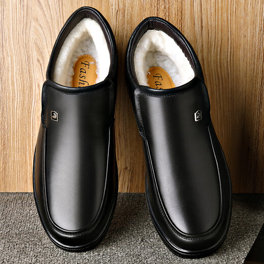 Zapatos de algodón para hombres de carpintería para el invierno Botas de cuero de terciopelo para zapatos de cuero de terciopelo para ancianos Sobres de cuero alto de cuero genuino de cuero de mediana edad y anciana zapatos de papá 9905 Negro [cuero de vaca de cuero real] Garantía de tres años 42