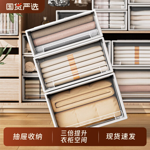 Nengji Kitchen RANGEC storage box drawer clothes finishing box transparent plastic clothing storage box wardrobe layered artifact storage box C3523 depth 45 width 35 height 23 meters gray transparent one-pack