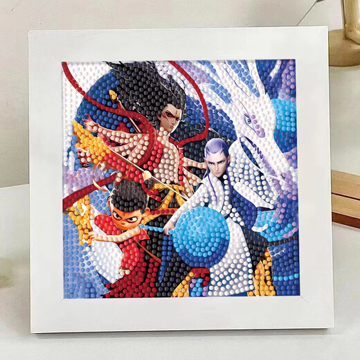 He Jiangong Nezha: la pegatina del diamante del mar de Devil Child's Sea's Children's Handmade Material de bricolaje PAQUETE PASA DE DIAMOND AO Bing Pasta 7371 [Marco de madera + Herramientas + Caja de color]