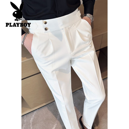 Playboy (PLAYBOY) Naples men's high-waisted trousers 2025 new style casual trousers Korean style trendy straight suit trousers black 31 (110-120Jin Jin equals 0.5 kg)