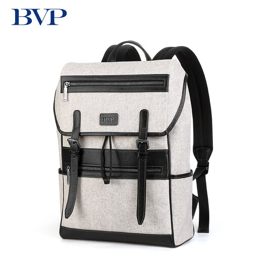 BVP【新品】休闲帆布背包2025新款大容量旅行轻便户外双肩包电脑包 意大利高密度棉麻-米白
