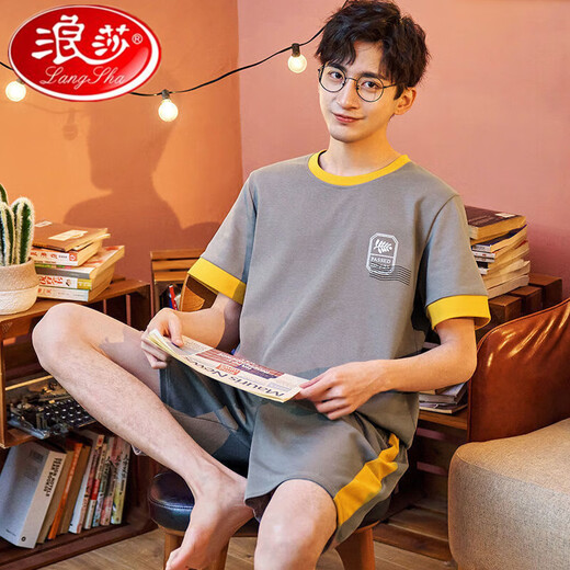 浪莎纯色棉夏季薄款睡衣男士外穿加肥大码夏天家居服短袖青年韩版套装 9928#(短袖短裤） L  【推荐95斤-120斤】