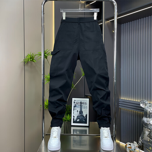 Fertisson Mengs Arbeitshose für Herren Sommer dünne komfortable High-End-Hose Casual Hosen Trendy Lose Binding Herrenhosen 692 Black 29 (Empfohlen 90-105 Jin [Jin gleich 0,5 kg])