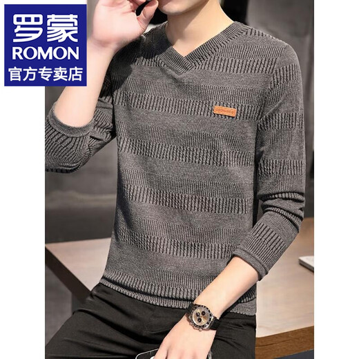 Luo Meng long-sleeved T-shirt men's spring and autumn Korean style fashionable slim bottoming shirt casual and versatile thin V-neck knitted T-shirt top D026 gray marked 2XL push 145-160Jin Jin is equal to about 0.5 kg