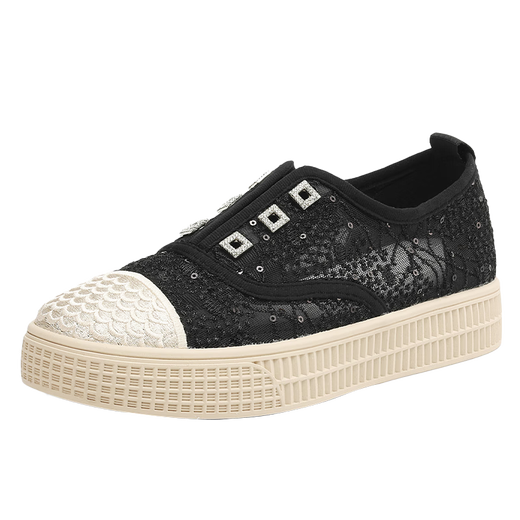 Daphne Mesh Chaussures décontractées pour les femmes 2025 Nouveau été Small Fragrance toile chaussures pour femmes Chaussures pêcheurs à une jambe à pattes simples noir 36