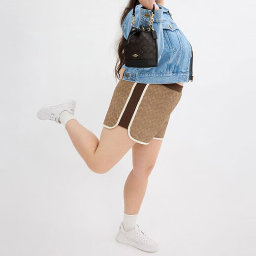 蔻驰（COACH）Dempsey15品牌徽标抽绳开合PVC拼皮水桶包单肩手提斜挎包迷你女款 礼盒装(基础装+黑色专柜礼盒)