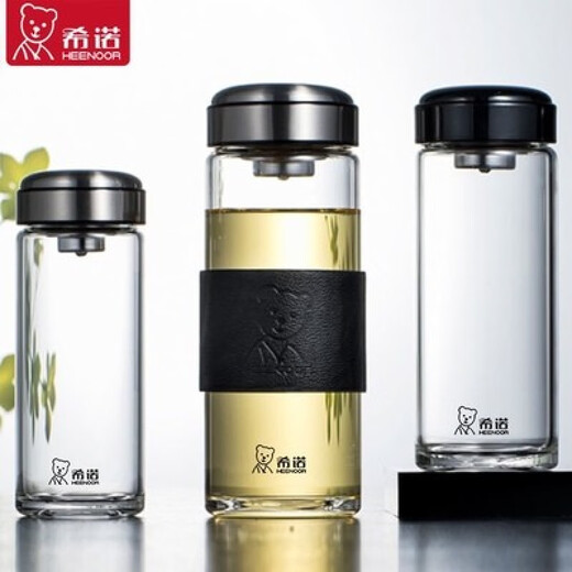 希诺（HEENOOR）带滤网单层玻璃杯PU套防烫加厚泡茶水杯子商务送礼品 XN-6196-530ml本色+杯套杯刷