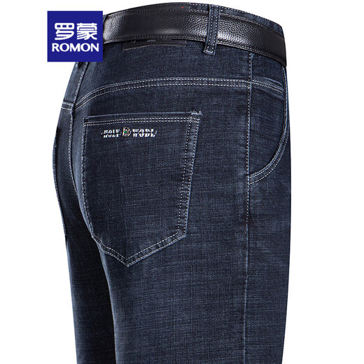 Romon Summer Men's Straight Low Mink High-Wait Jeans pantalon exclusif pour papa d'âge moyen 3882 Bleu moyen 35 [taille de 2 pieds 8 pouces]