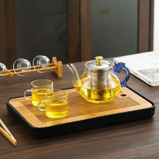 Glass teapot for making tea and boiling kettle leaking net single pot hand brewing tea household set dragon handle high temperature resistant pot dragon handle pot-blue handle 600ml