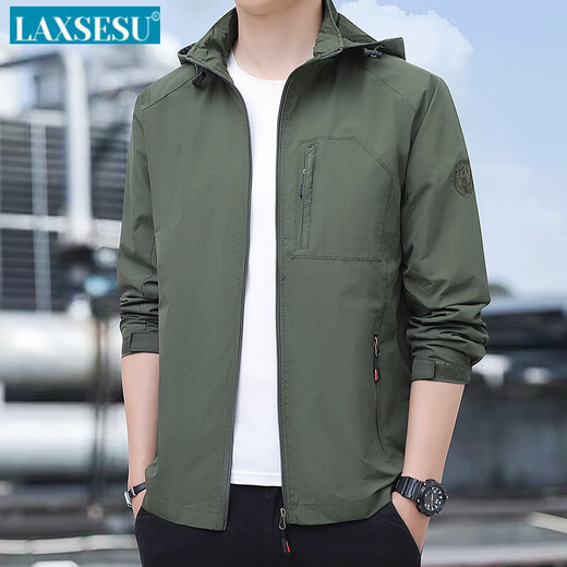 LAXSESU Jacket Jacket Men's 2025 New Spring and Autumn Thin Outdoor Mountaineering Soft Shell Jacket Windproof and Waterproof Outdoor Jacket Military Green Spring and Autumn 868 Thin L 110-130Jin Jin equals 0.5 kg