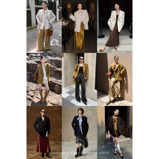 Lu Qingyi original Yuran retro blazer women's spring and autumn high-end gun lapel casual suit olive green (warmer green-brown) M Wear for photos