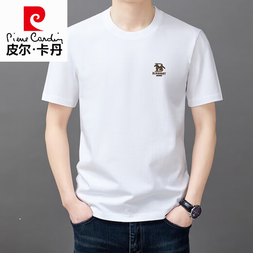 Pierre Cardin Camiseta de manga corta de algodón puro de algodón de gama alta para hombres Summer redondeo 2025 Nueva camiseta suelta Top de calma a media manga negro 9929 Modelo M 165 sugiere 90jin [Jin equivale a 0.5 kg] -120Jin [Jin equivale a 0.5 kg]