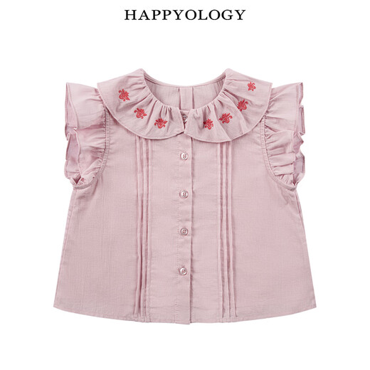 Happyology British children's spring and summer new style girls' embroidered shirt baby short-sleeved style top princess pink 110 (112cm)