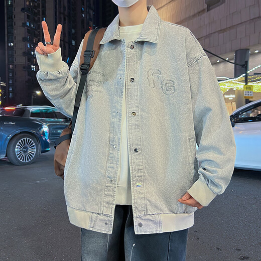 QLTQZQ牛仔外套男春秋季青少中学生潮牌夹克男装士休闲衬衫上衣服 967浅色【春秋款】 M 80-100斤左右