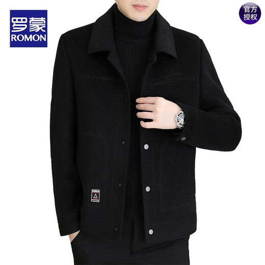 ROMON woolen woolen coat men's short double-sided woolen coat autumn and winter new casual men's thickened down woolen jacket 2308 black regular 2XL suitable for 150-170Jin Jin equals 0.5 kg