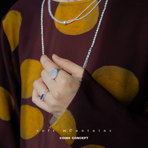 QIWN Picasso ring sterling silver blue chalcedony original design temperament and high-end feel sterling silver ring inlaid stones with random color and texture US size #6 inner circumference about 52mm