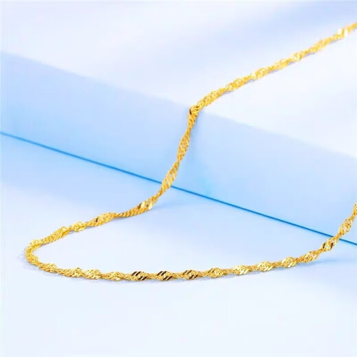 Zhouke gold 9999 gold water ripple necklace clavicle chain versatile plain chain gold-plated gift for girlfriend on Valentine's Day water wave chain 1.68g