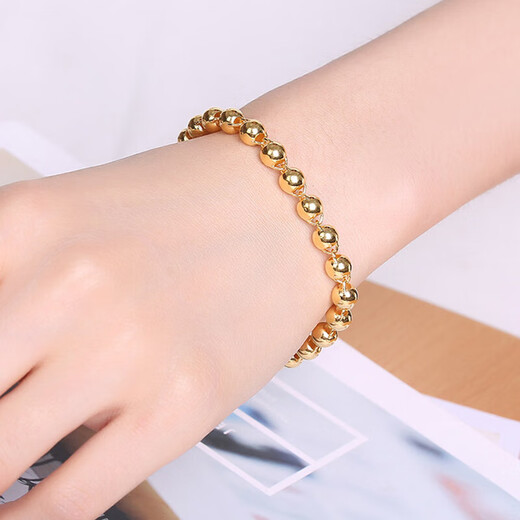 Laomiao 18K gold round bead bracelet 999 gold silver-covered classic men's and women's transfer bead bracelet Buddha beads gold store gift round bead bracelet 6MM