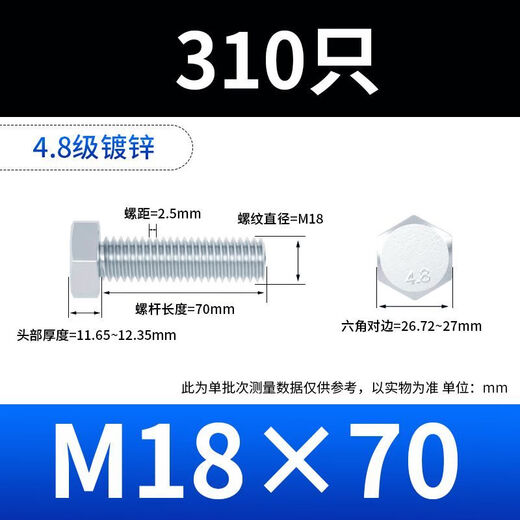 Vinoa 4.8 grade galvanized external hexagonal bolts external hexagonal screws air conditioning bracket screw nut set complete M6M8M20 M18 one box 150