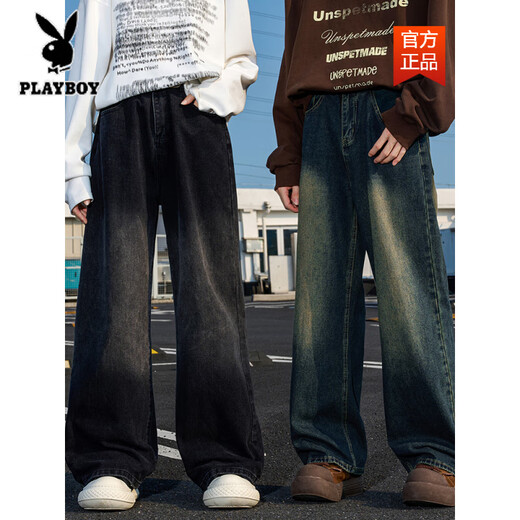 Playboy (Playboy) Retro High Street Jeans Men's Spring и Summer Gradient American Loose Straight Leg Pants Cleanfit High Street Bonders 1047 Ностальгические s
