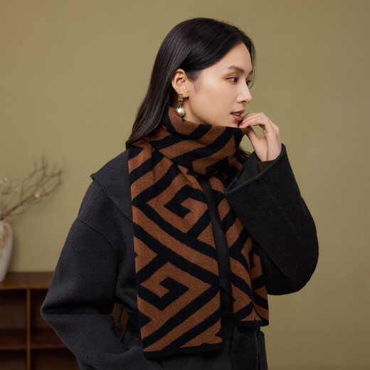 SIGGI100% Wollflügel Frauen kontrastieren Farbe Jacquard Schal High-End-weiche und klebrige Temperament Vielseitige Klimaanlage Schalschal Urlaubsgeschenk