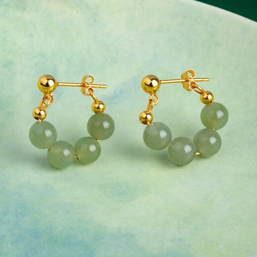Little Silversmith S925 Silver Hetian Jade Green Earrings for Women New Chinese Style Jade Stud Earrings National Style Sapphire Earrings as Gifts