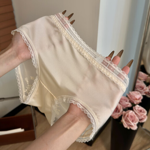 采雷克莱4条装法式缎面性感蕾丝网纱内裤女生2025新款夏季薄款女士三角裤 ck系列Y3883-绿色+肤色+粉色+紫色 M _适合80-100斤