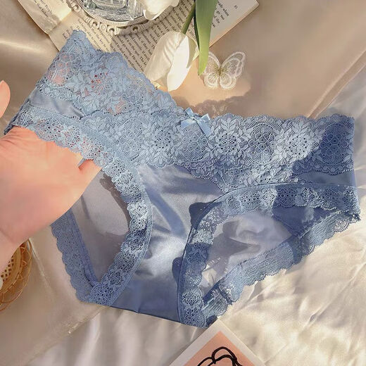 Ropa interior de satén francesa para mujeres con encaje de encaje de verano estilo delgado cómodo y sinuoso niña sin trazadas de cintura baja azul * 6195 * 1 tamaño único (165) (70-130Jin [Jin equivale a 0.5 kg])