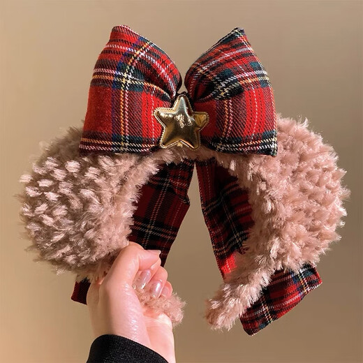 Beautifully made Christmas bow, red bear ears, plush headband, female amusement park photo, face wash, makeup, headband, cute bear headband, 1 piece
