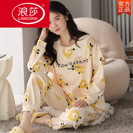 浪莎（LangSha）睡衣女春秋季纯棉卡通长袖裤韩版休闲大码套装学生夏秋冬款家居服 GXT9928 M 女(建议75-95斤)