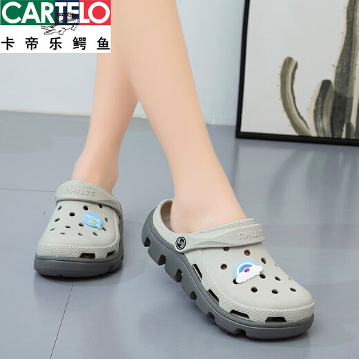 卡帝乐鳄鱼踩屎感洞洞鞋女夏季外穿网红新款沙滩厚底可爱仙女风包头半拖凉鞋 739白色+蓝色小鸟 38