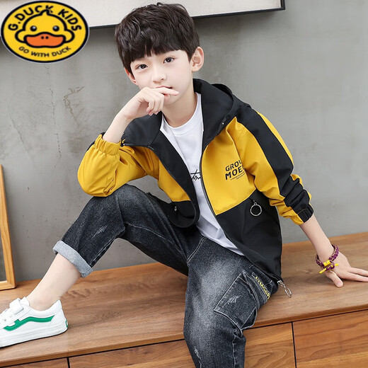 G.DuckKids Veste pour enfants 2025 Printemps et automne à capuche décontractée Veste de blocage de couleurs