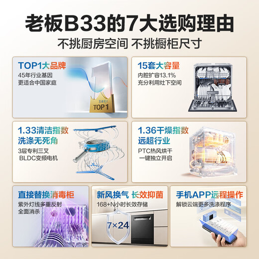 Robam G1mini dishwasher medium set small giant cabin B33X 15 sets large capacity embedded 0-bacteria UV sterilization hot air drying and disinfection all-in-one machine APP Zhilian 15 sets dishwasher