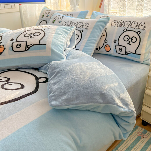 Autumn and winter new thickened milk velvet large version cartoon quilt cover four-piece set plus velvet warm bed sheet quilt cover three-piece set Zihai Bear bed sheet style 1.8 four-piece set-quilt cover 200x230